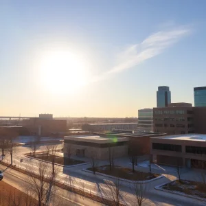 Clear skies in Oklahoma City during sunny winter weather