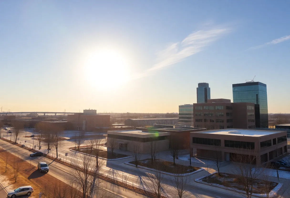 Clear skies in Oklahoma City during sunny winter weather