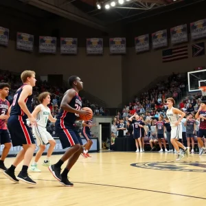 TCU Horned Frogs basketball team celebrating victory against Oklahoma State
