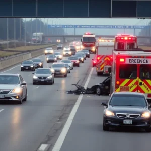 Traffic congestion due to an accident on I-235 in Oklahoma City