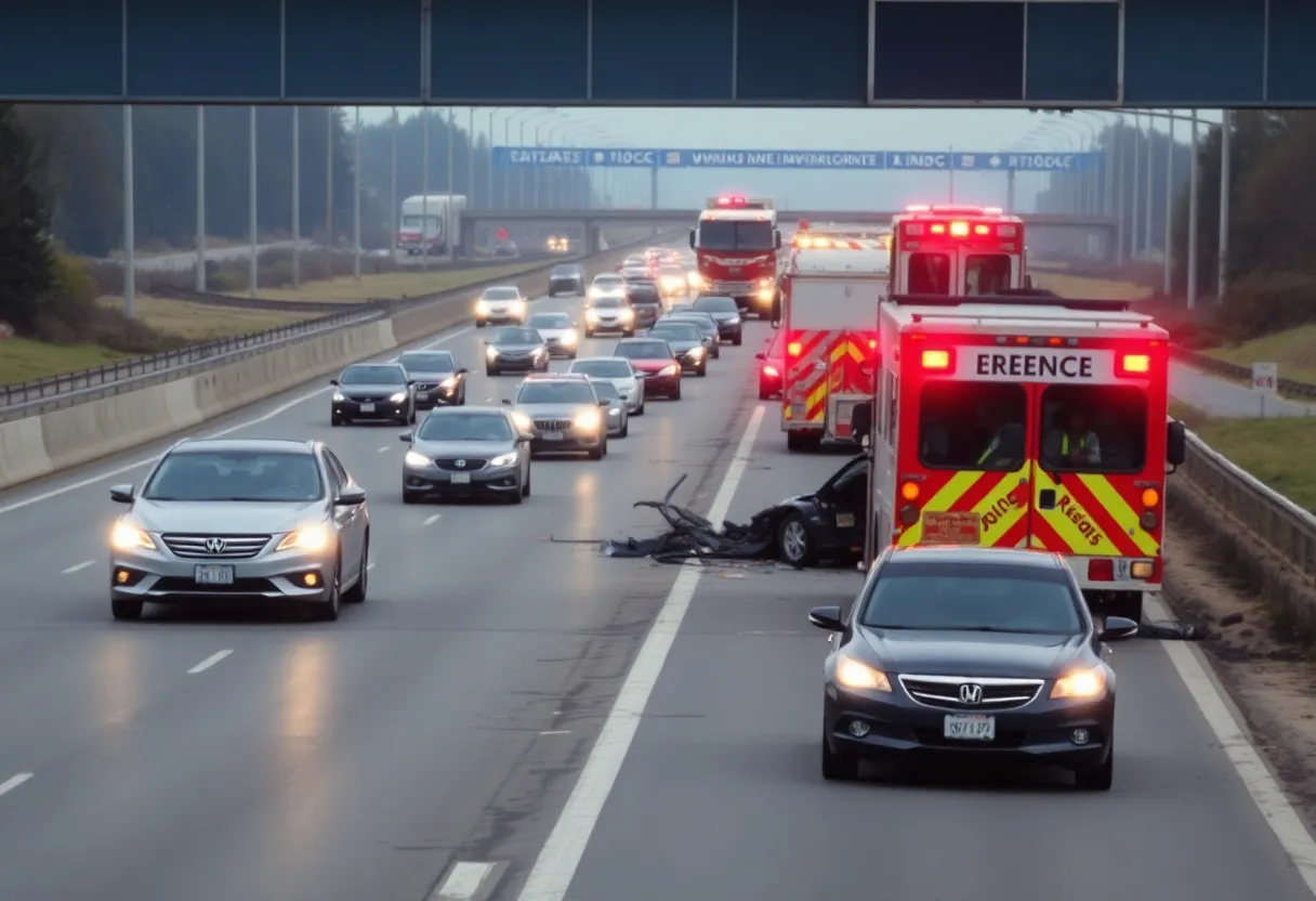 Traffic congestion due to an accident on I-235 in Oklahoma City