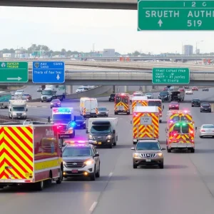 Emergency crews responding to a traffic crash at I-40 interchange in Oklahoma City.