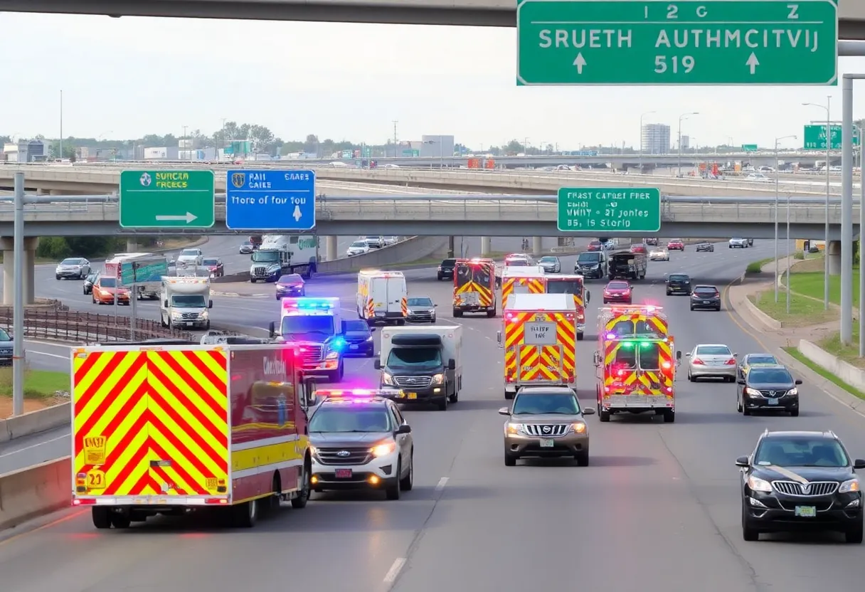 Emergency crews responding to a traffic crash at I-40 interchange in Oklahoma City.