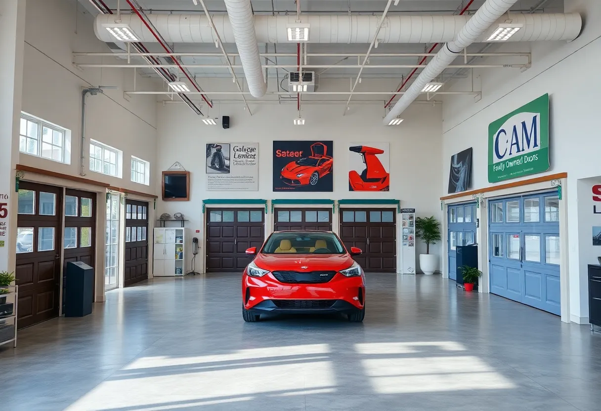 Showroom of Trotter Overhead Door displaying various garage doors.