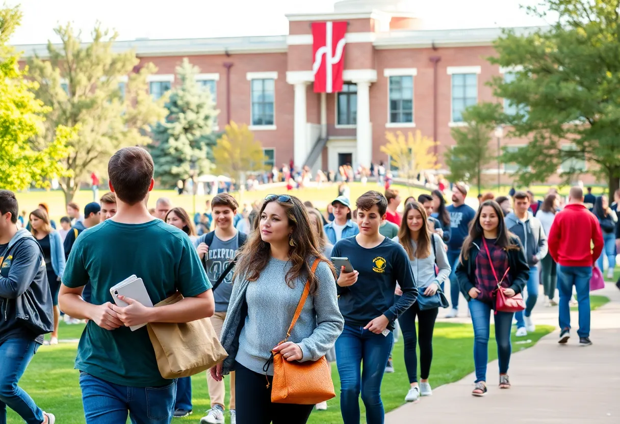 Diverse group of students on a university campus in Oklahoma
