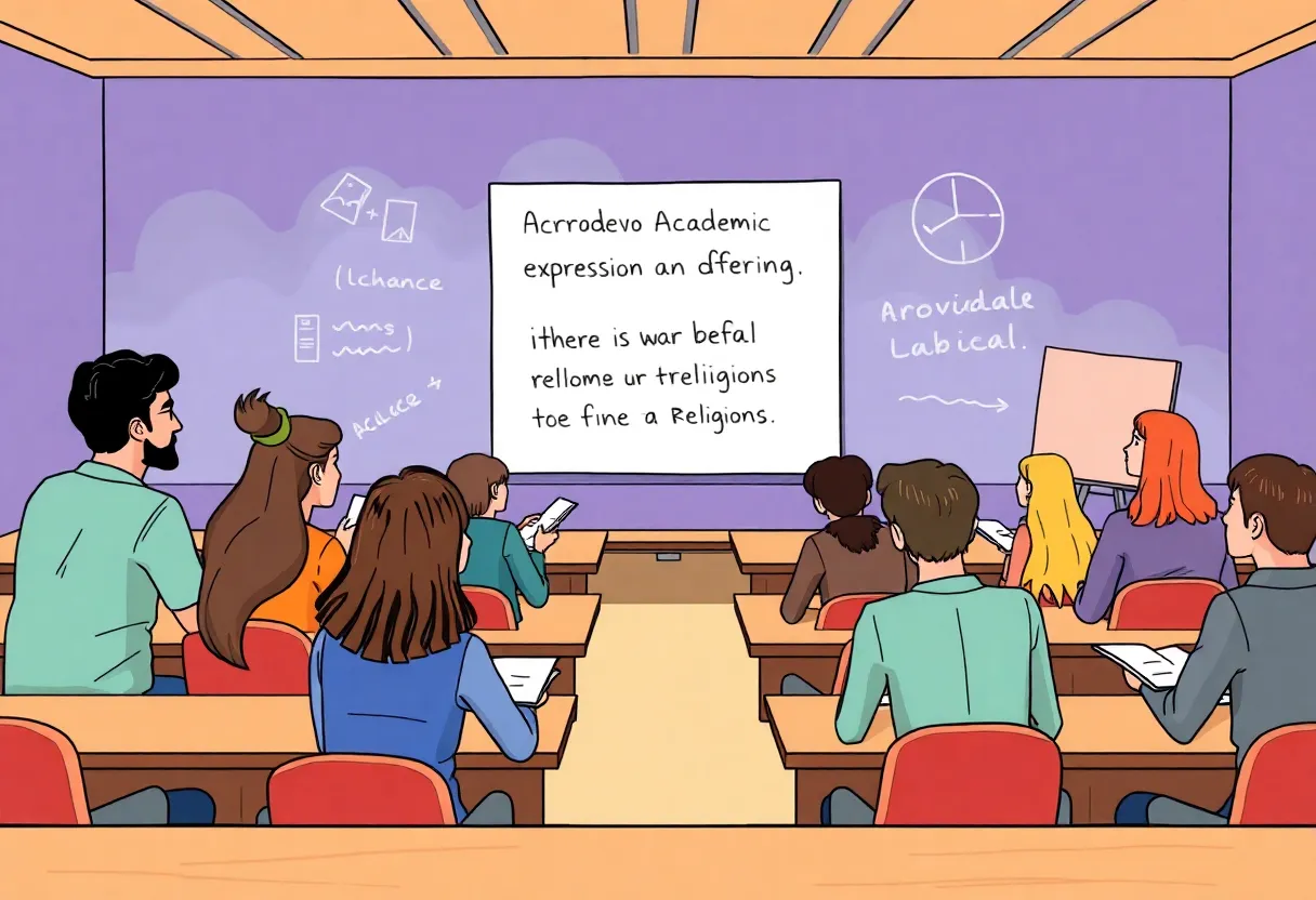 Students in a university classroom discussing academic freedom.