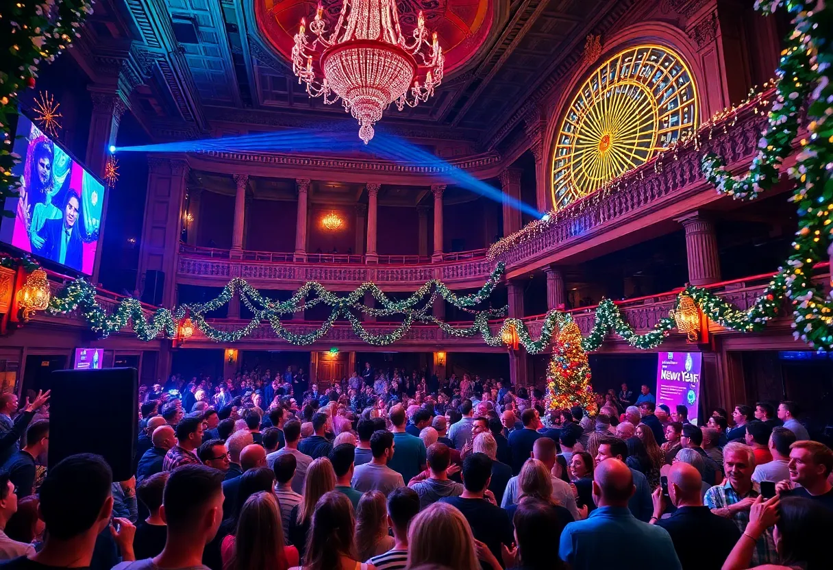 Crowd enjoying New Year's Eve at Tower Theatre in Oklahoma City