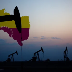 Illustration of oil rigs representing the impact of Venezuelan oil industry on Oklahoma