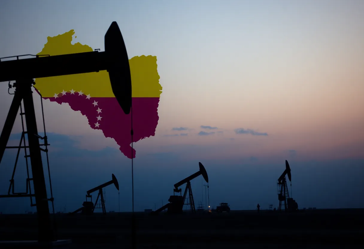 Illustration of oil rigs representing the impact of Venezuelan oil industry on Oklahoma