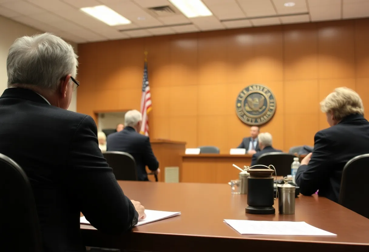 Exterior of Warr Acres City Council building with concerned residents gathered outside.