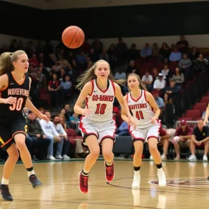 Waverly-Shell Rock Go-Hawks basketball team in action against Forest City Indians