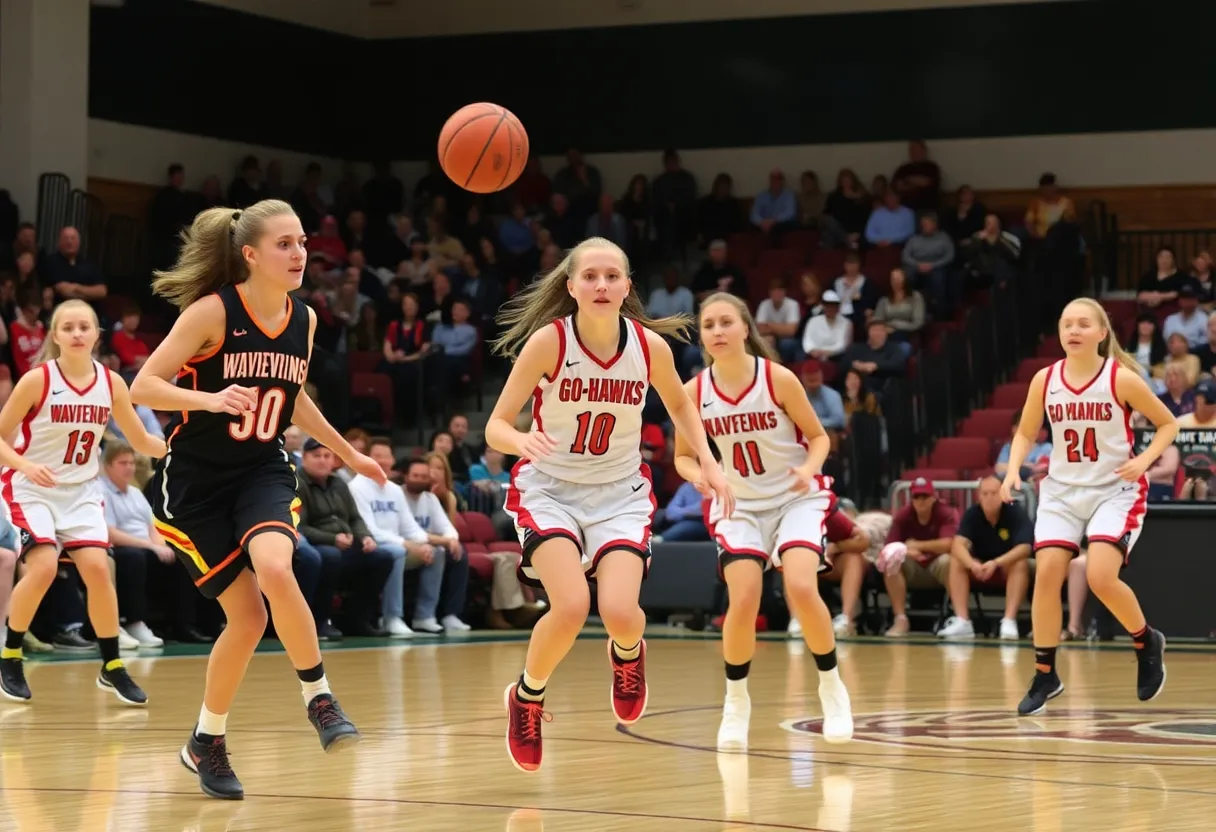 Waverly-Shell Rock Go-Hawks basketball team in action against Forest City Indians