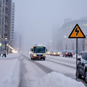 Severe winter storm affecting Norman, Oklahoma with heavy snow.