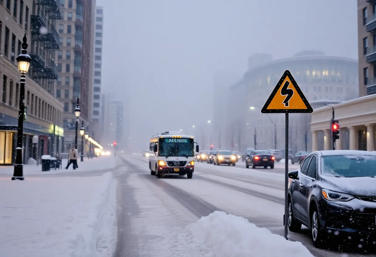 Severe winter storm affecting Norman, Oklahoma with heavy snow.