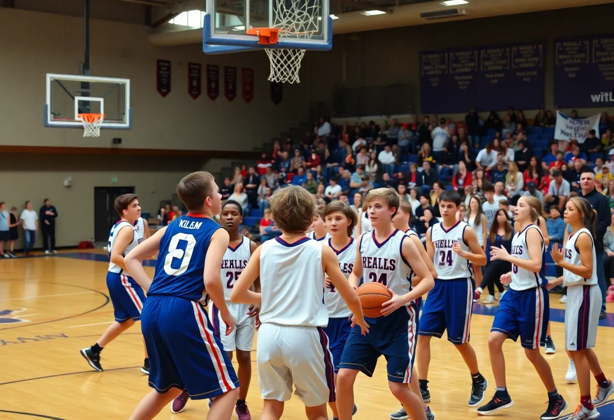 Calvin Bulldogs facing Midway Chargers in a school basketball game