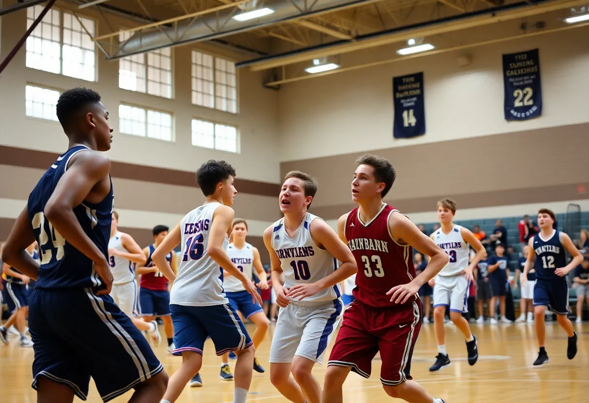 Catoosa High School basketball team playing a game
