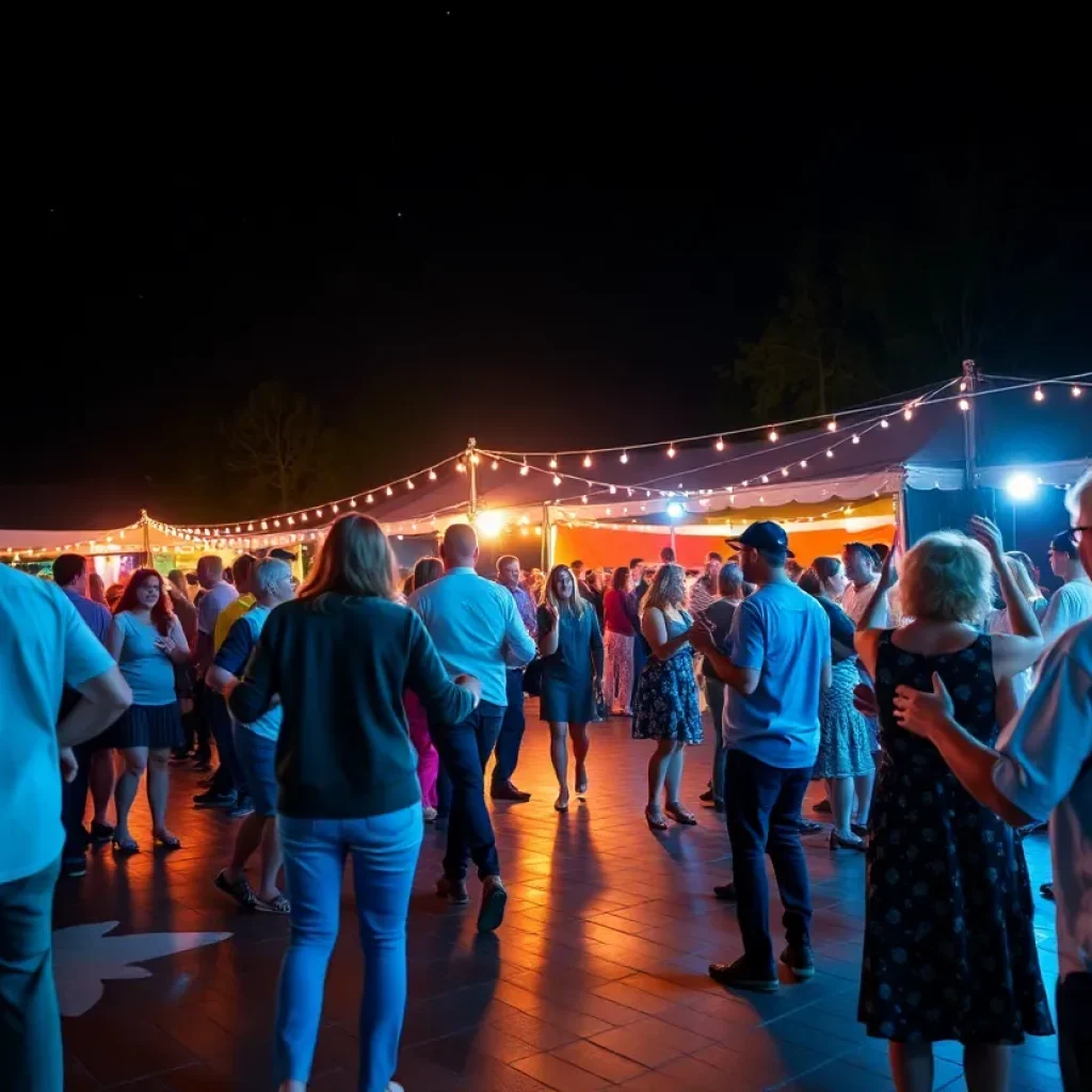 People dancing at a community event under the stars in Oklahoma City.