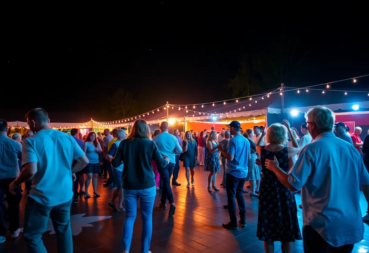 People dancing at a community event under the stars in Oklahoma City.
