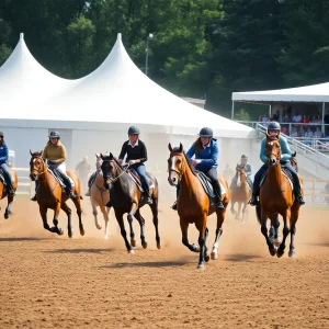 Oklahoma State Cowgirls Equestrian Team celebrating victory in the arena