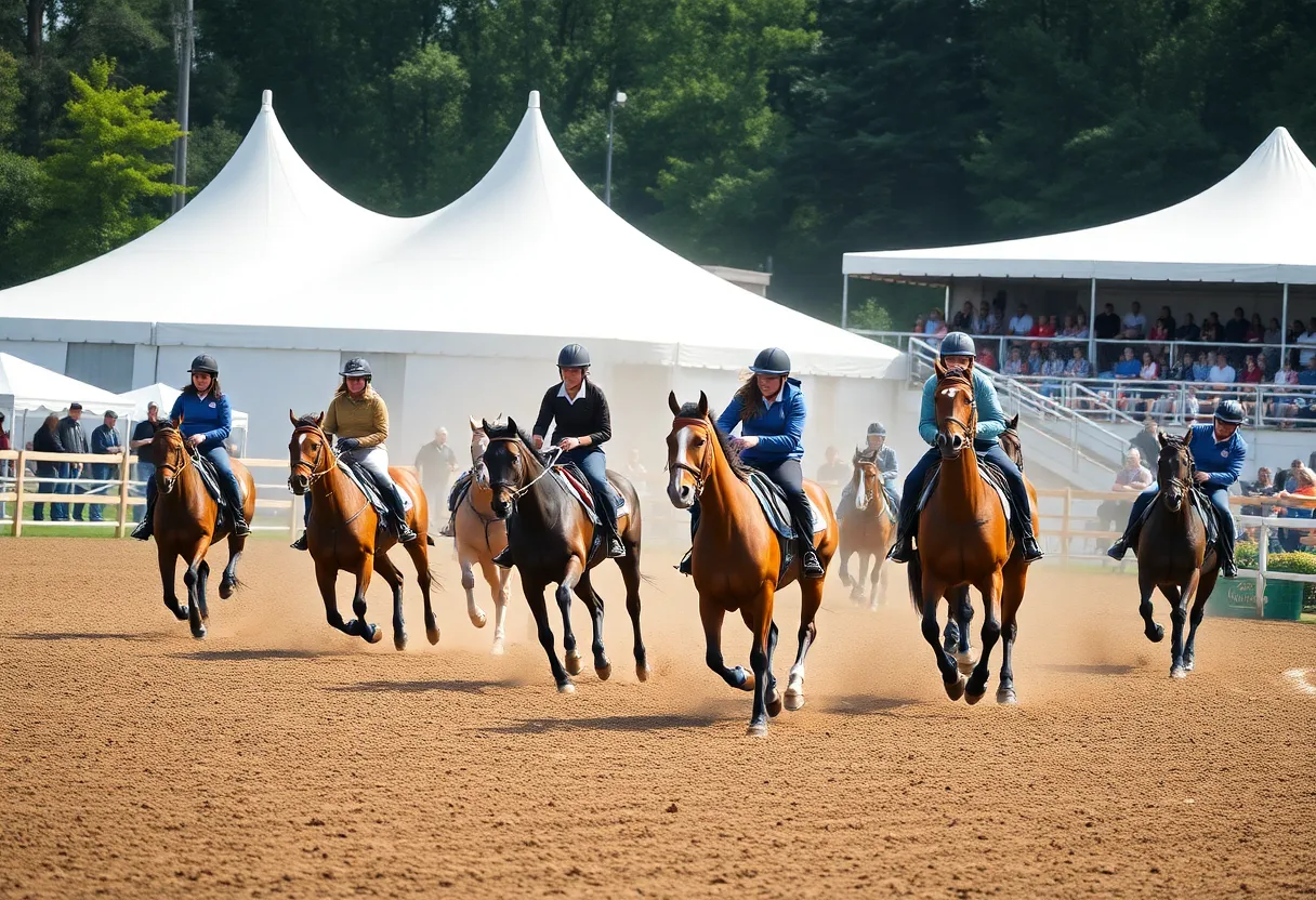 Oklahoma State Cowgirls Equestrian Team celebrating victory in the arena