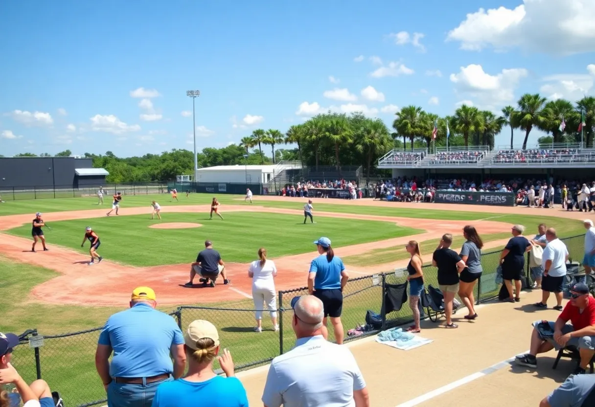 Oklahoma State Cowgirls softball team in action at the Clearwater Invitational