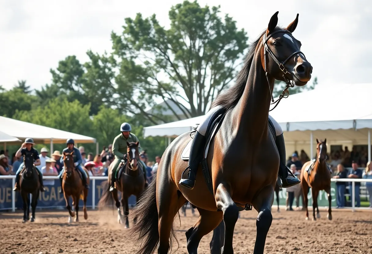 Equestrian competition between Oklahoma State Cowgirl team and Baylor team.