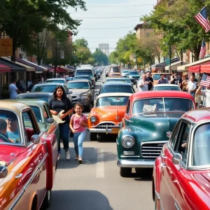 Celebration scene from Cruisin' 23rd in Oklahoma City with classic cars and live music