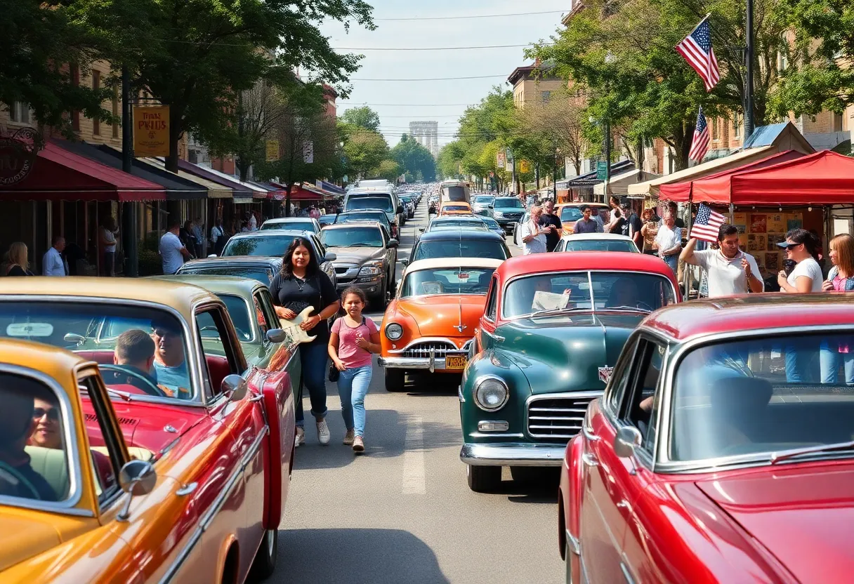 Celebration scene from Cruisin' 23rd in Oklahoma City with classic cars and live music