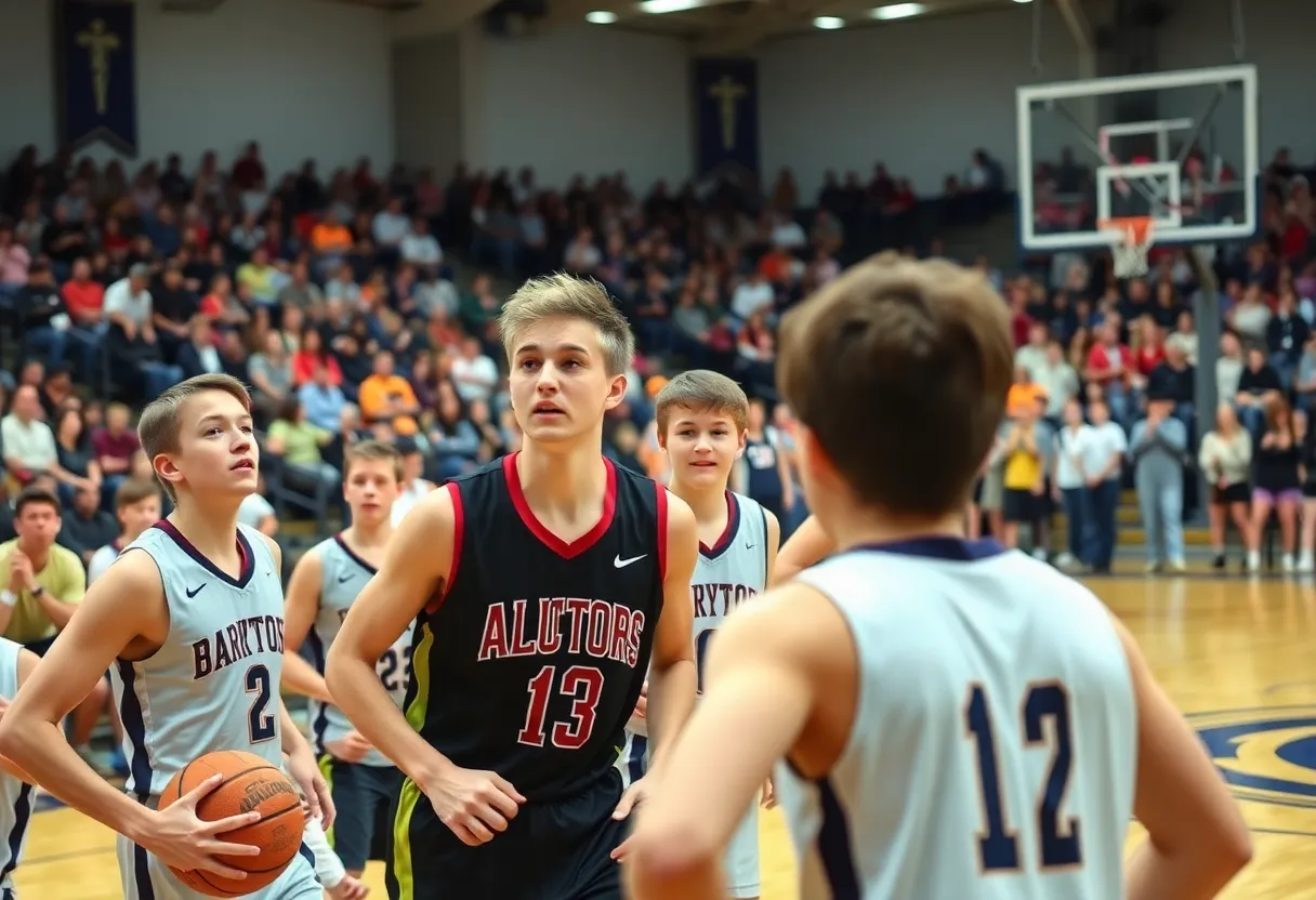 Earlsboro High School basketball players in action during a game