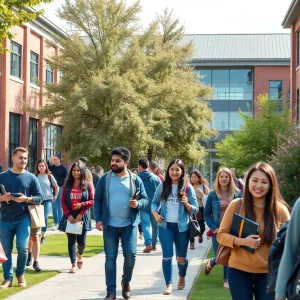 Students studying on East Central University campus