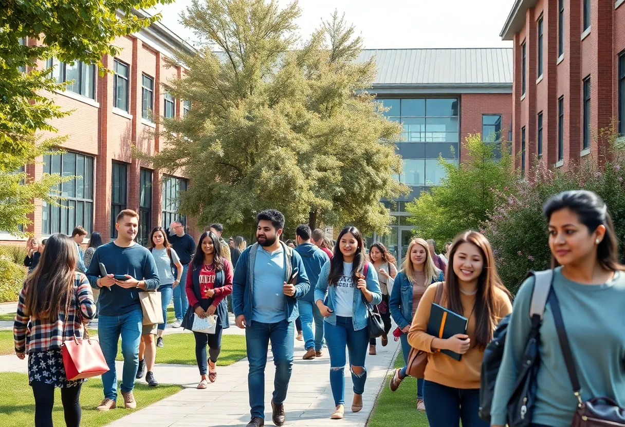 Students studying on East Central University campus
