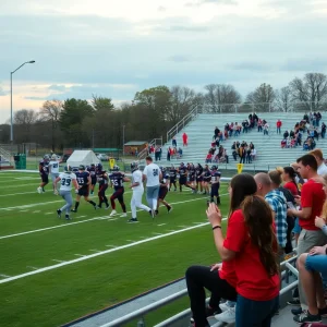 Football game at Galveston County high school with cheering fans