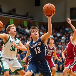 Heritage Hall Chargers basketball team competing against Casady Cyclones.