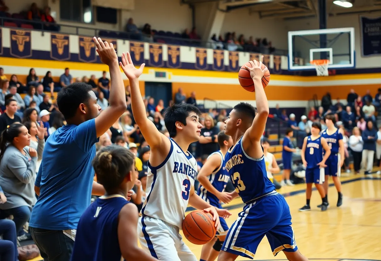 Indianola basketball players in action during a high school game