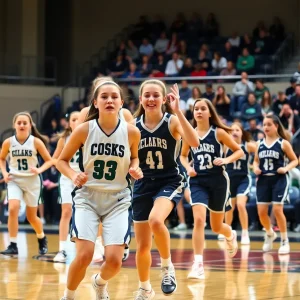 Girls basketball players from Putnam City North competing on the court