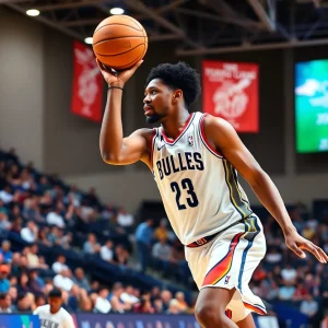 Basketball player showcasing athleticism during a game
