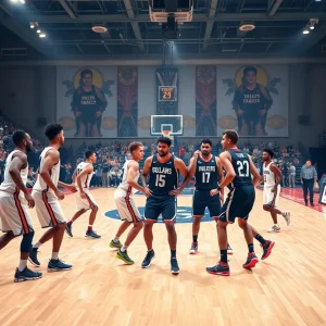 Players from MacArthur High School basketball team in an intense game