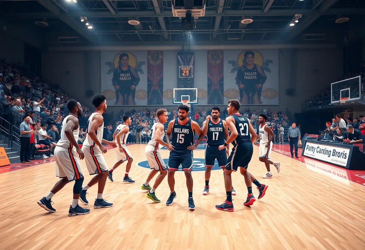 Players from MacArthur High School basketball team in an intense game