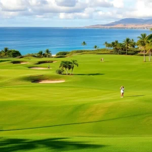Golfers playing at Mauna Lani Resort Golf Club on the Kohala Coast, Hawai'i.