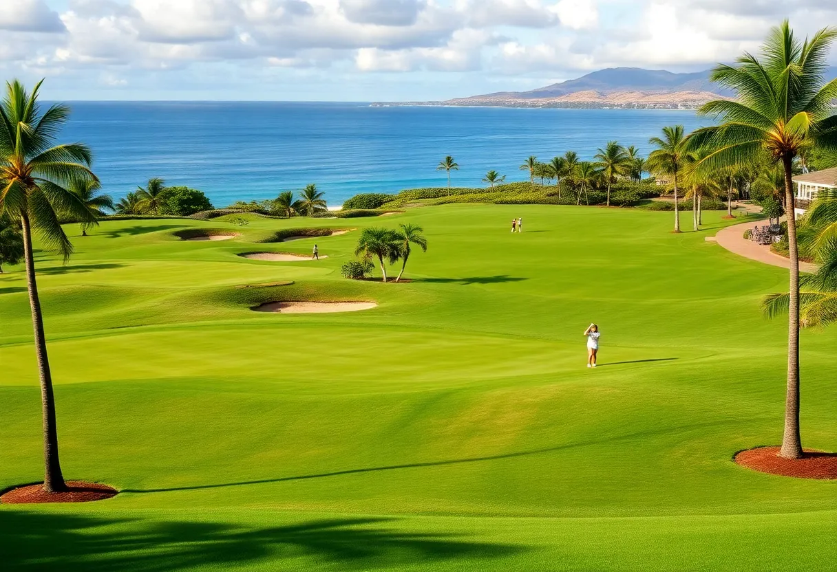 Golfers playing at Mauna Lani Resort Golf Club on the Kohala Coast, Hawai'i.