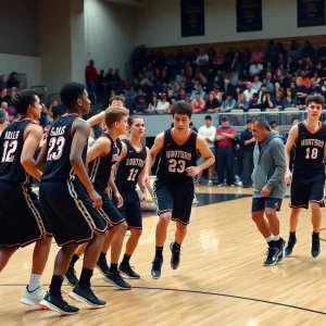 Millwood Falcons basketball team in a game on the court