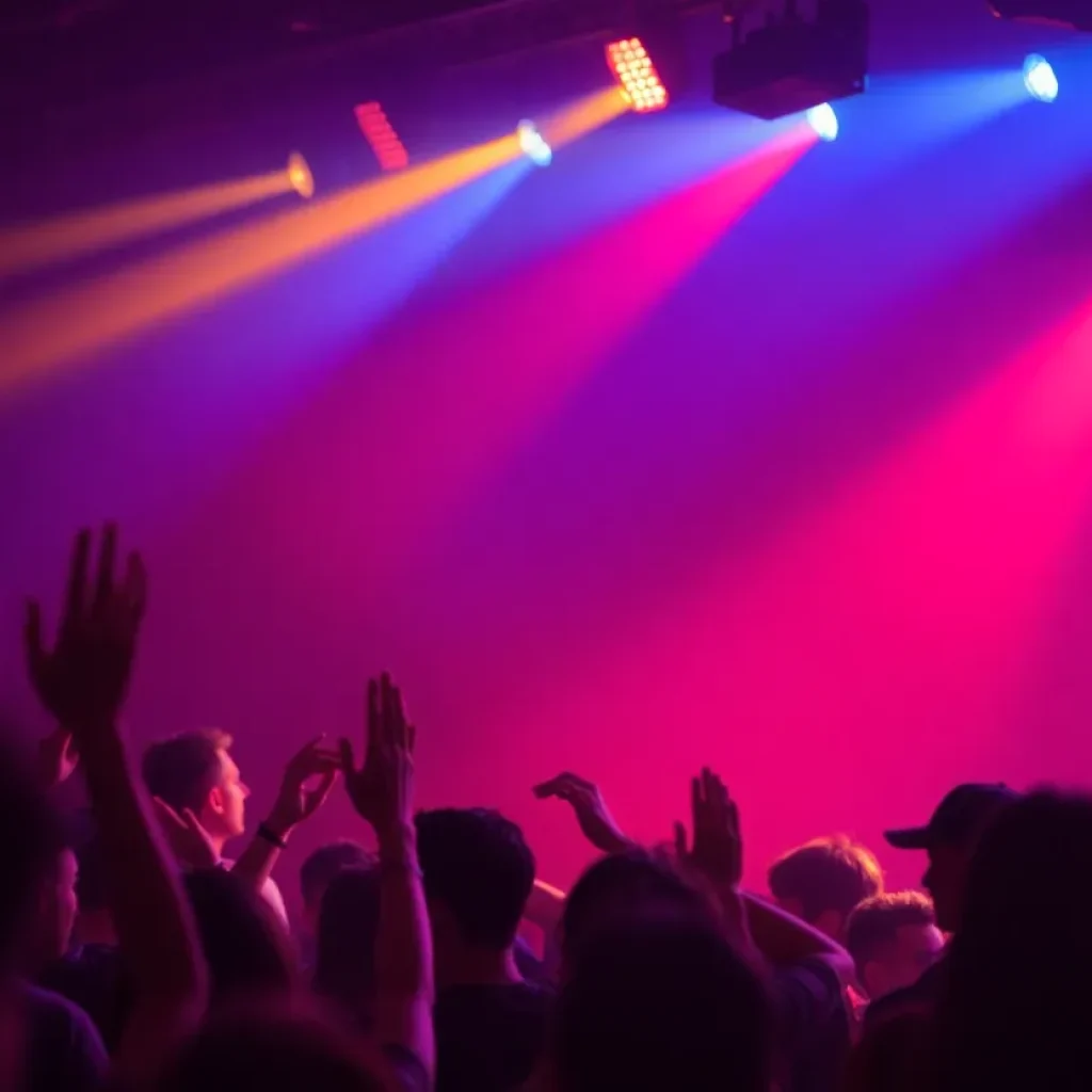 Concert scene showcasing vibrant lights and an engaged audience