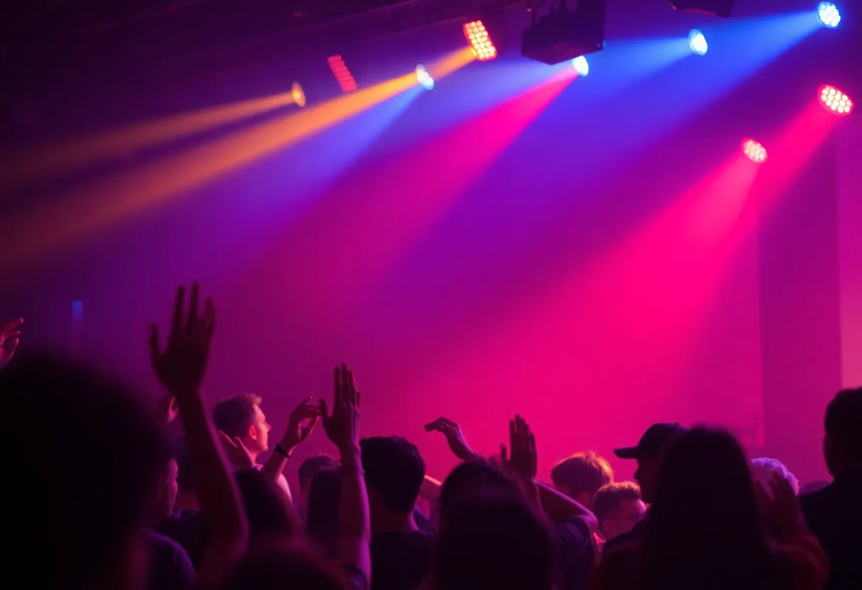 Concert scene showcasing vibrant lights and an engaged audience