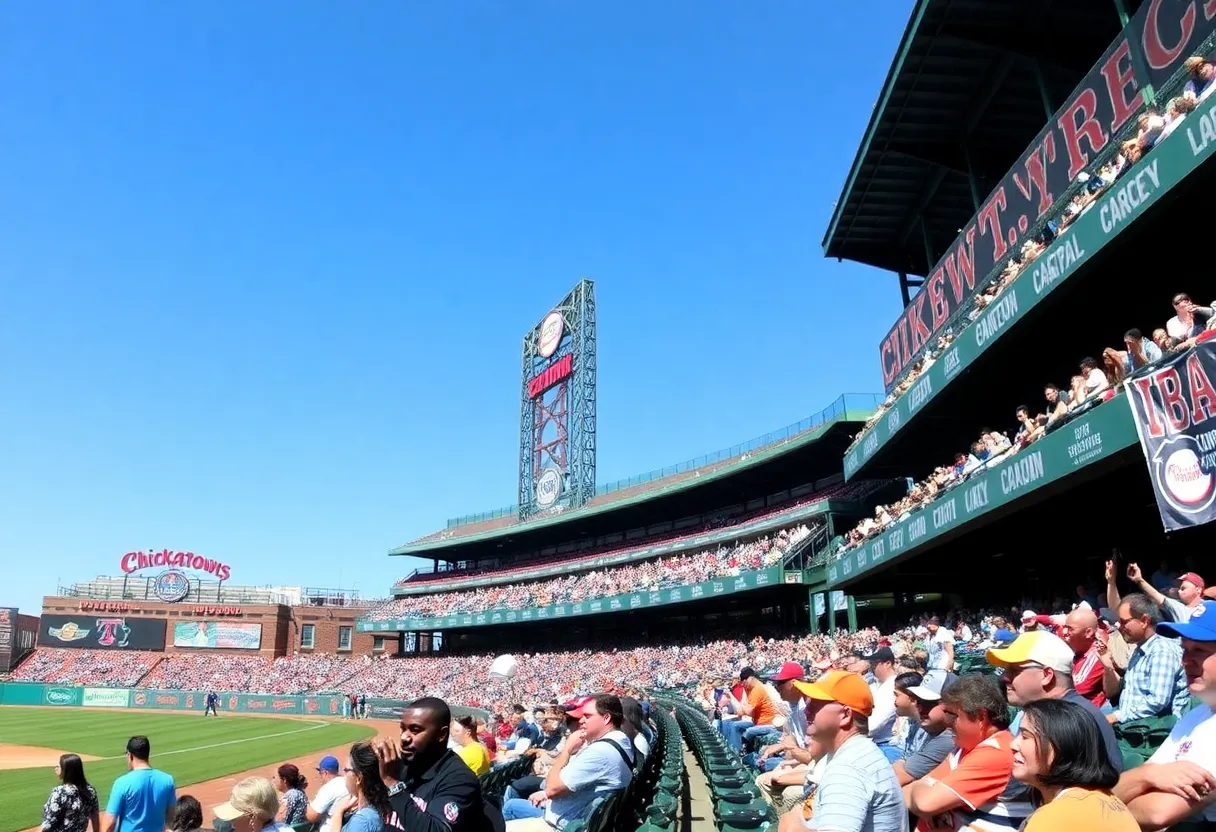 Fans at Oklahoma City baseball game at Chickasaw Bricktown Ballpark