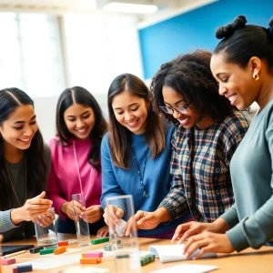Young women participating in a hands-on STEM workshop at Oklahoma City Community College.