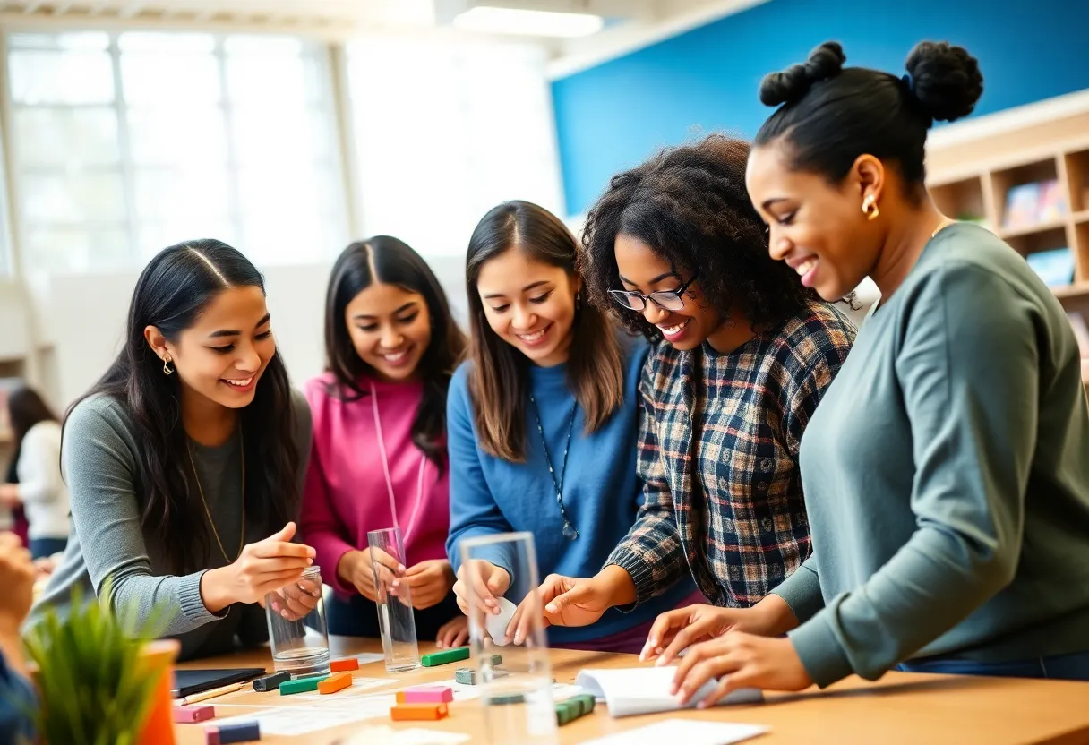 Young women participating in a hands-on STEM workshop at Oklahoma City Community College.