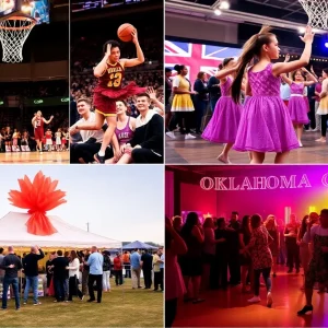 Collage of events in Oklahoma City including sports, dance, and arts.