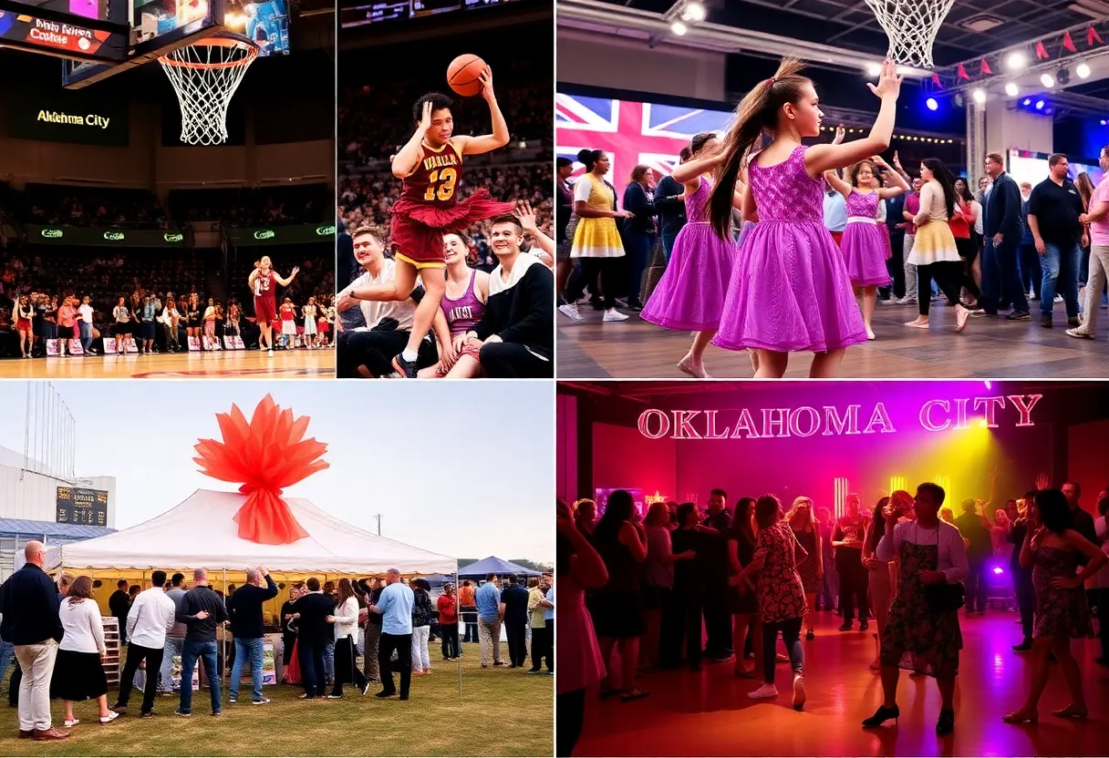 Collage of events in Oklahoma City including sports, dance, and arts.