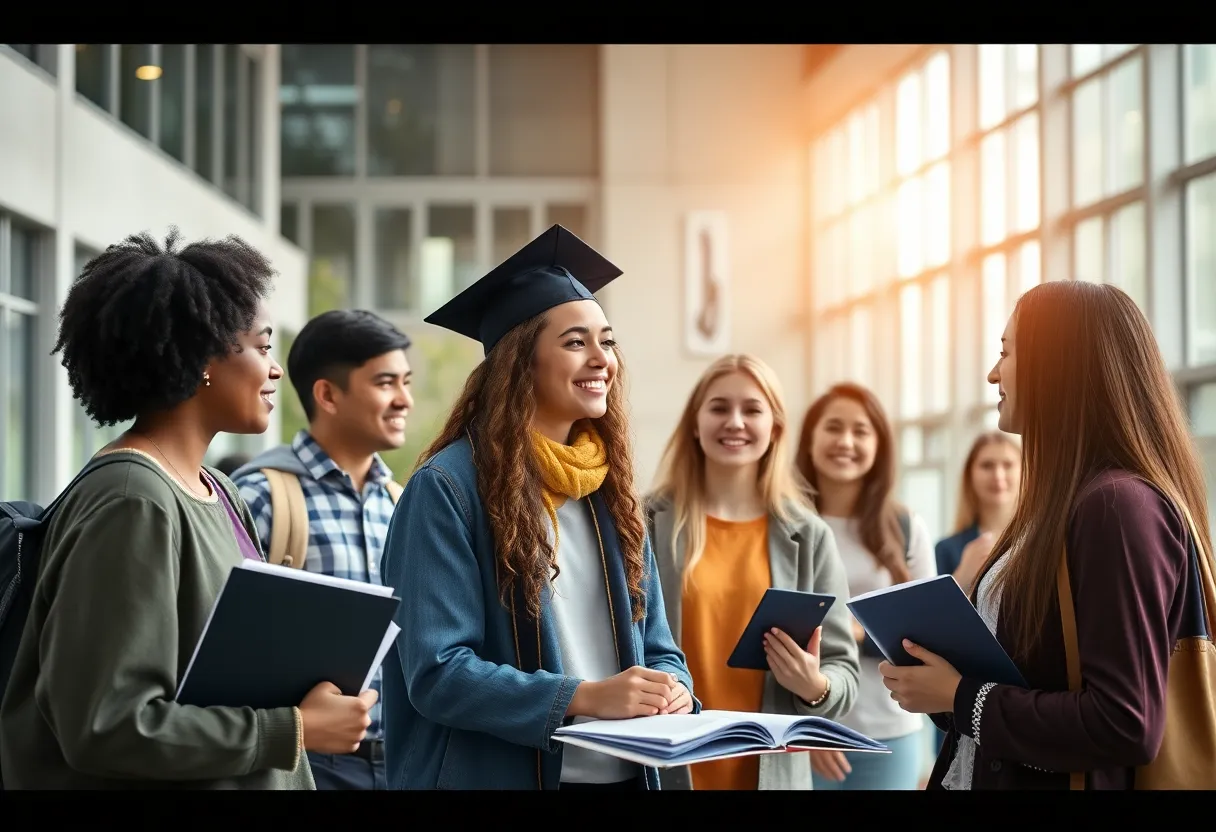 Students collaborating in a university setting as part of higher education reform