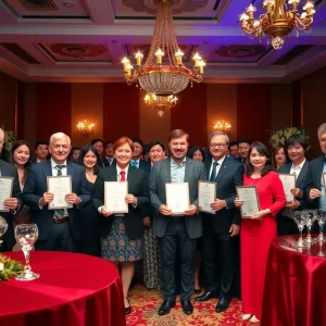 Elegant event for Oklahoma Journalism Hall of Fame with awards and journalists.